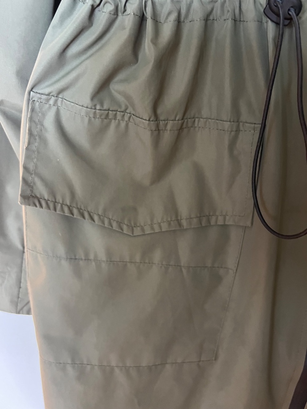 Kate Kasin Olive Green Raincoat Parka Jacket Striped Lined Hooded Large - Picture 5 of 6